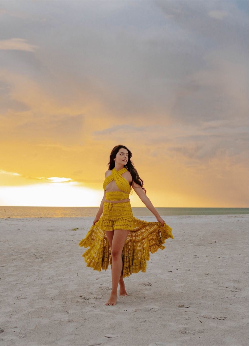 Lemon Fishnet Ruffle Skirt