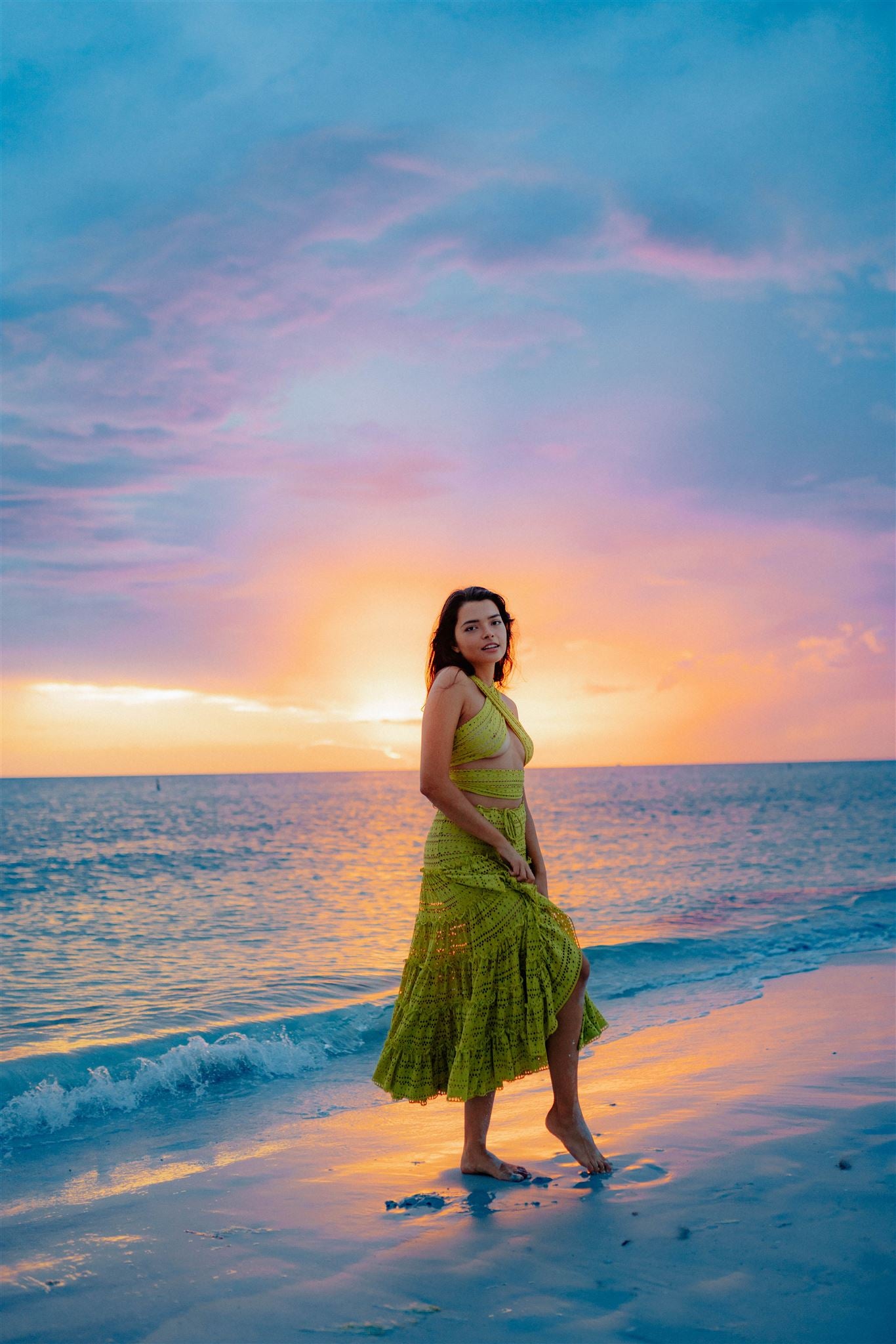 Lemon Fishnet Ruffle Skirt