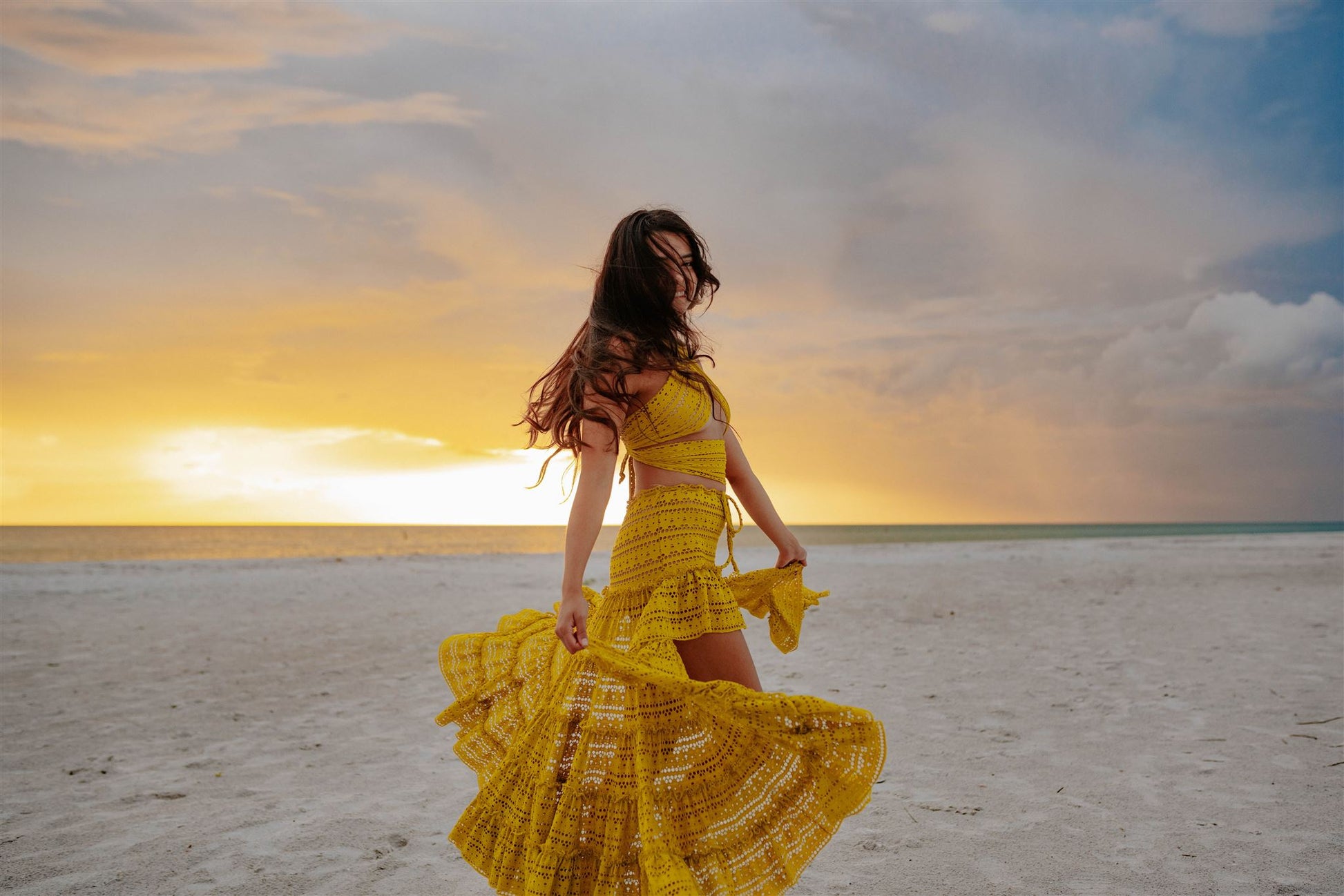 Lemon Fishnet Ruffle Skirt