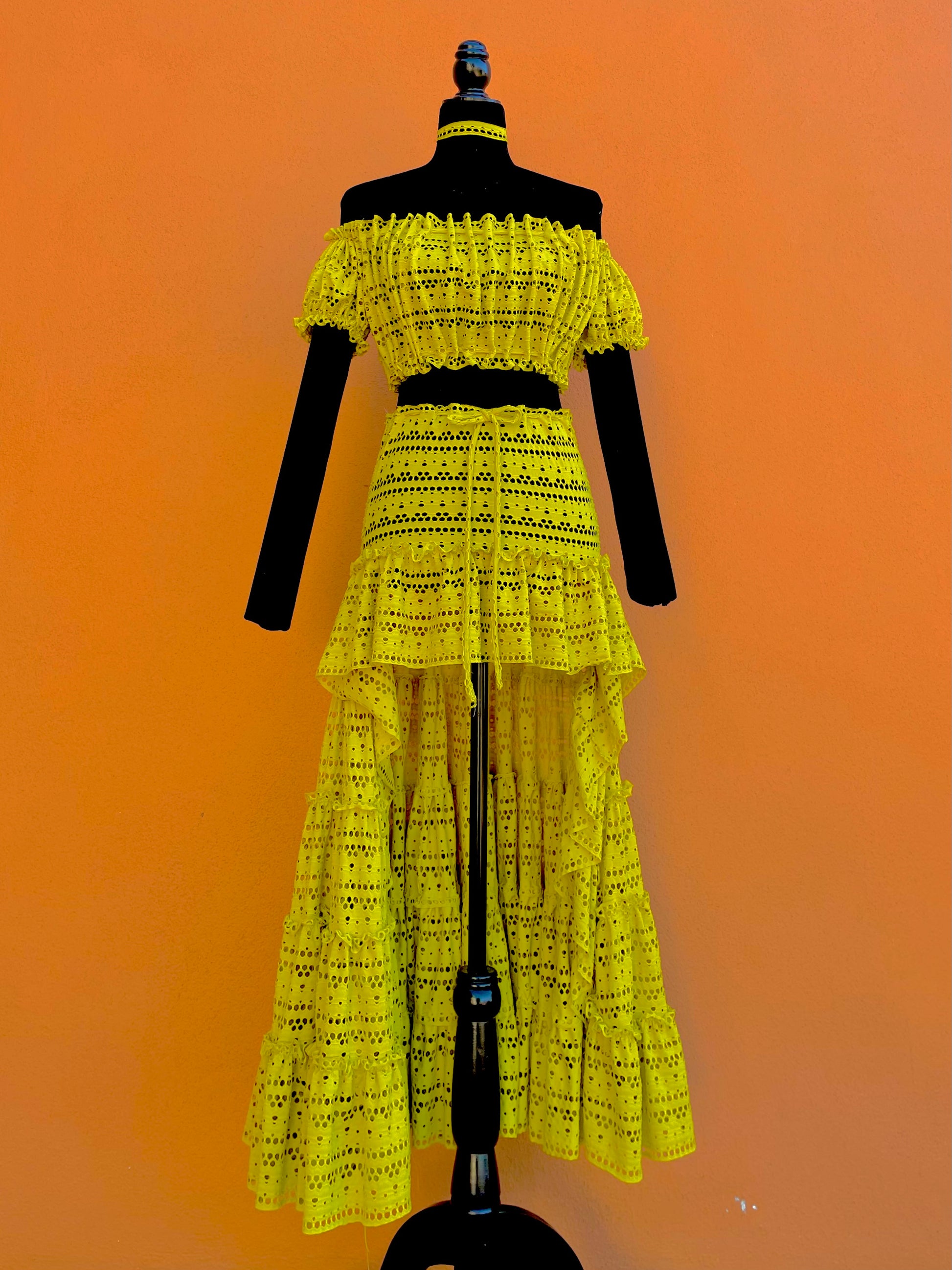 Lemon Fishnet Ruffle Skirt