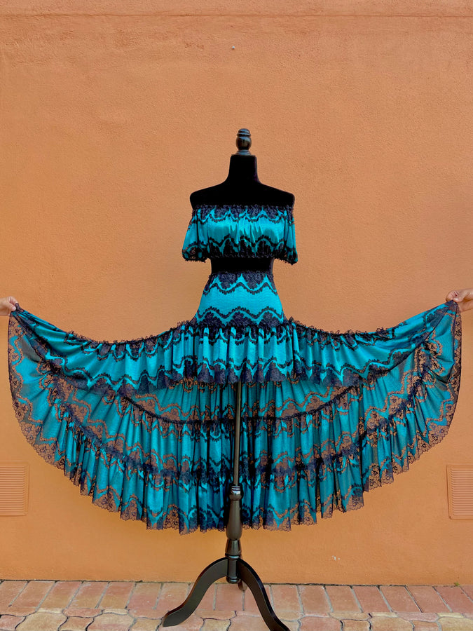 Triple Ruffle Midi Skirt in Blue Flame