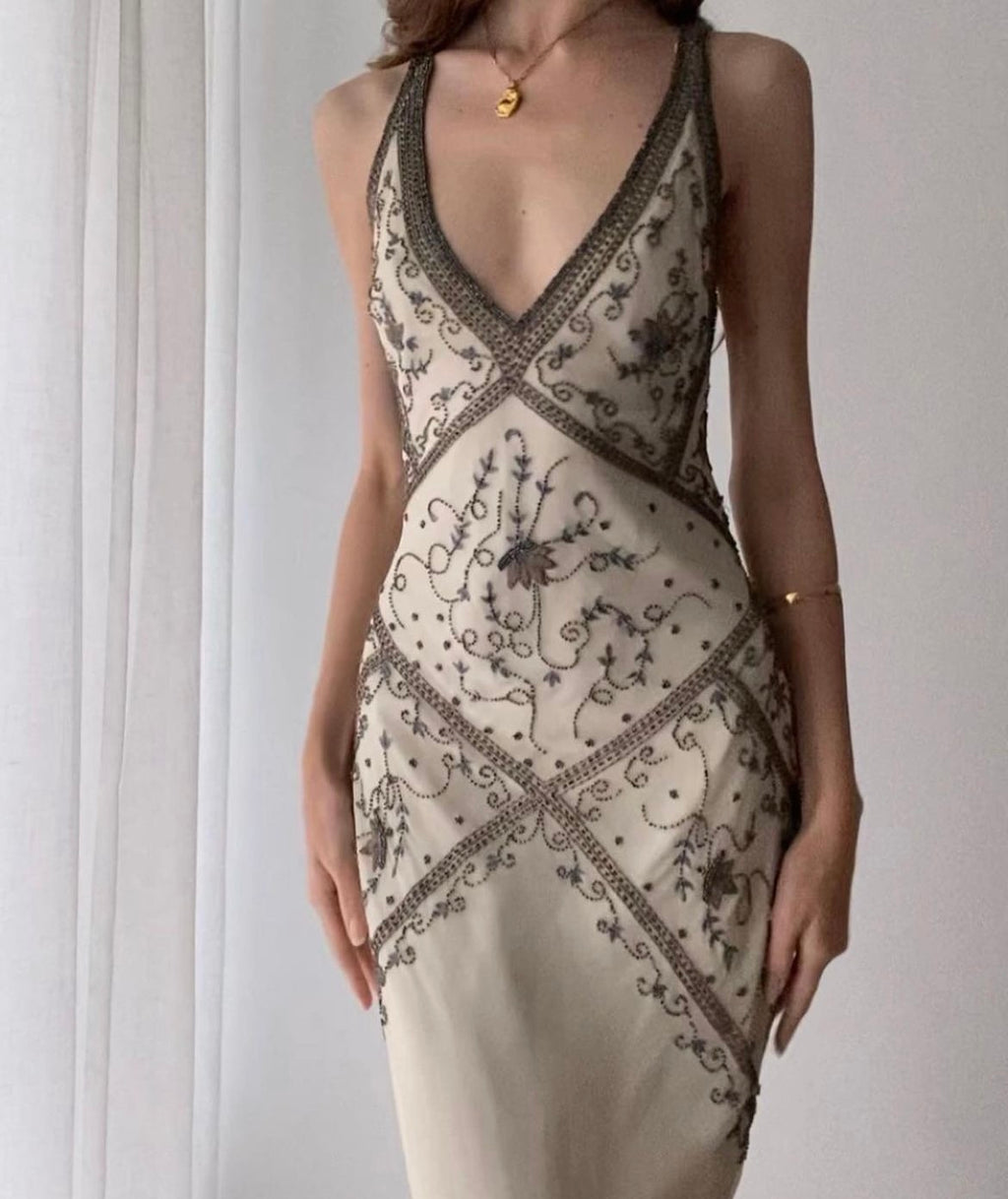 Hand Beaded Vintage Cach Dress QueensofRa Hand Beaded Vintage Cach Dress QueensofRa
