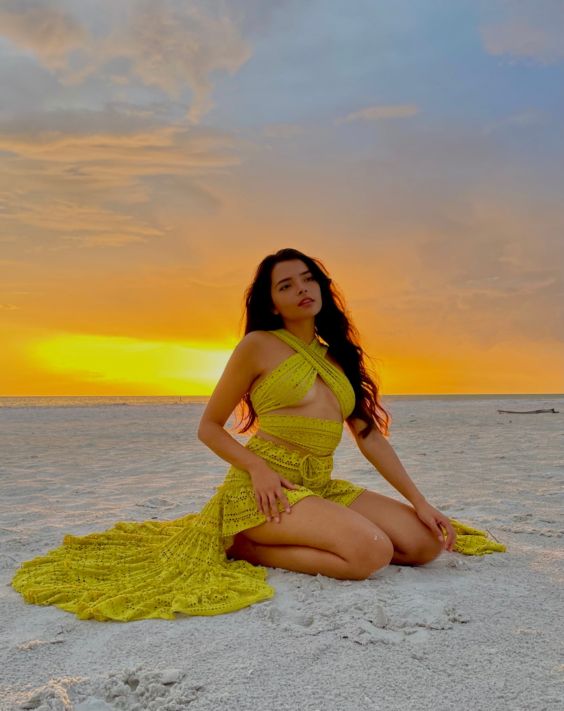 Lemon Fishnet Ruffle Skirt