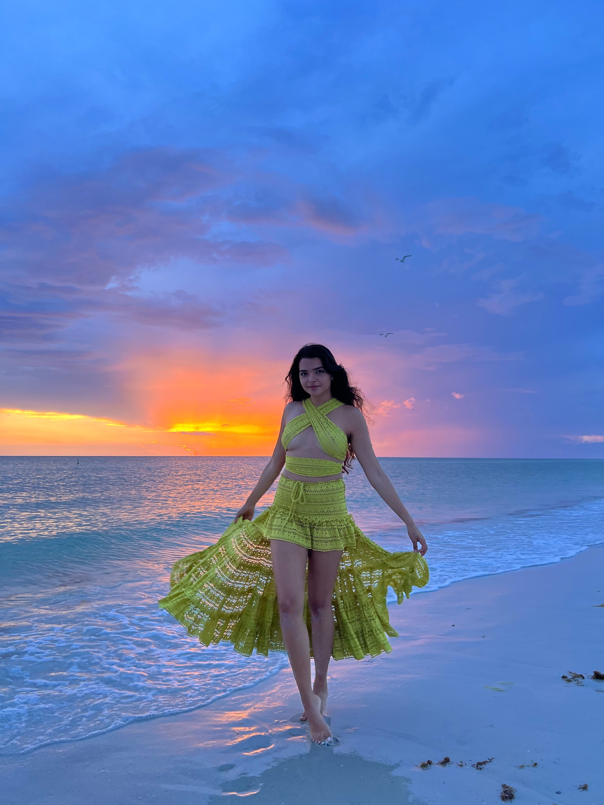 Lemon Fishnet Ruffle Skirt