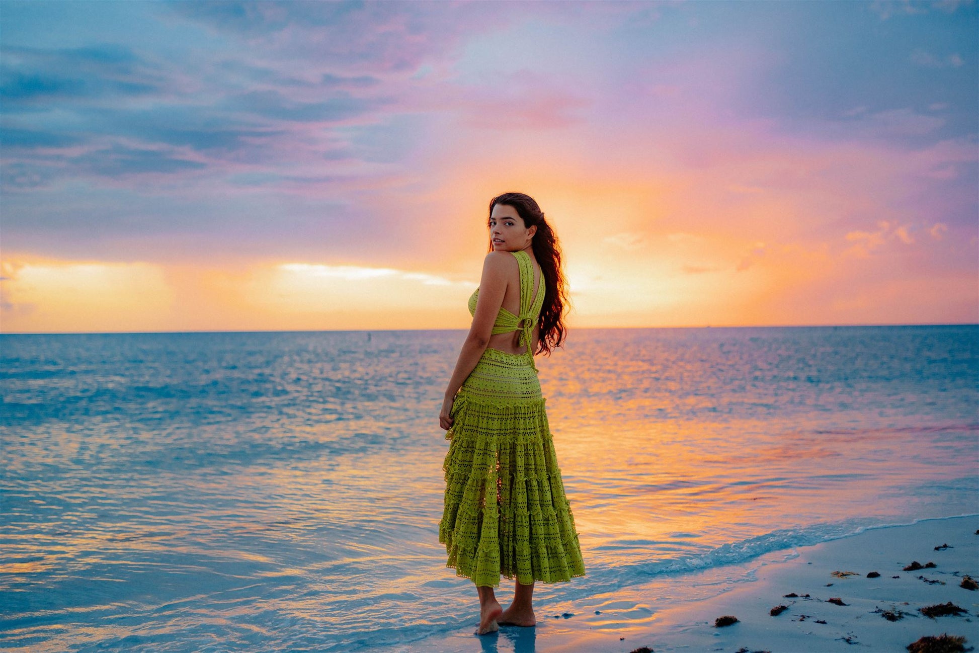 Lemon Fishnet Ruffle Skirt