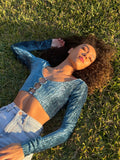 Blue Mother of Pearl Crop Top